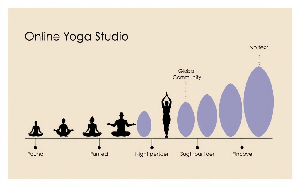 A timeline graphic showing the evolution of ZenWellness, from a small startup to a global online yoga studio.