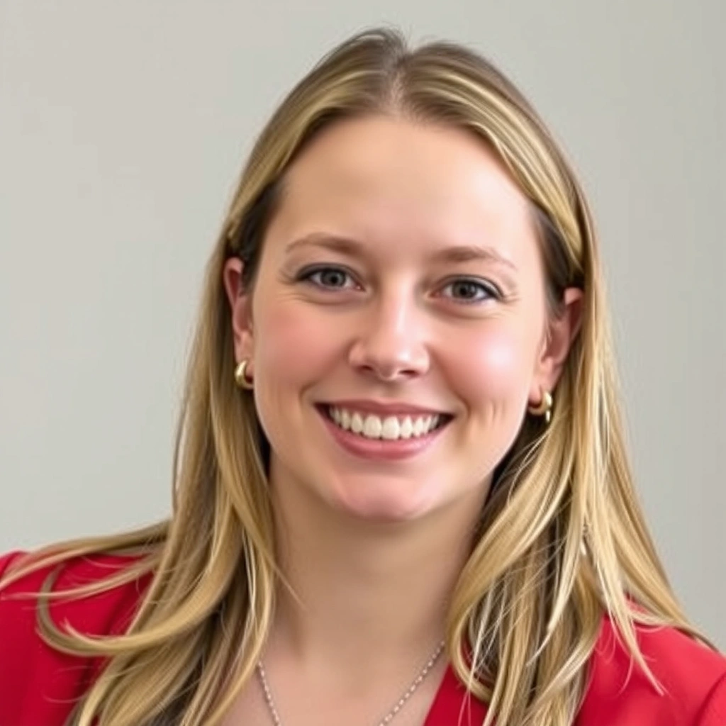 Portrait of a smiling woman, Sarah J.