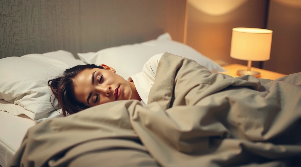 Person sleeping peacefully in a dimly lit room, suggesting deep relaxation